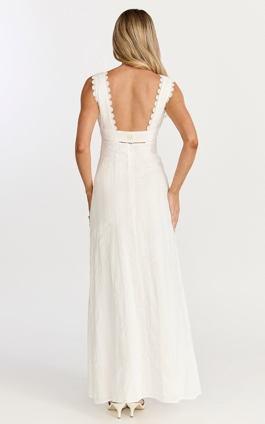 Roxanne Midi Elbise - Beyaz Kare Yaka Fit & Flare Elbise