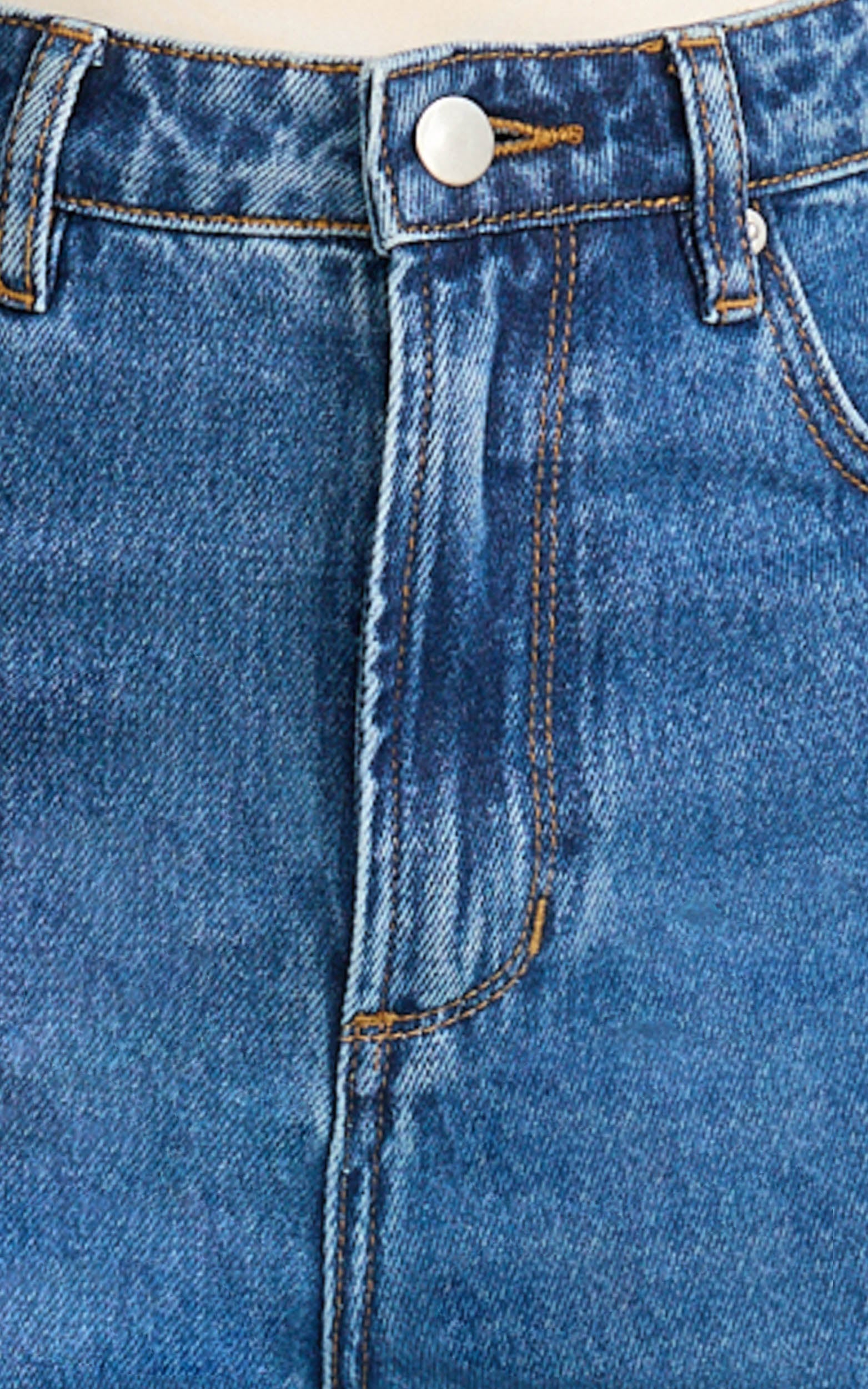 Emman Jean - Koyu Mavi Yıkamalı Yüksek Bel Pamuklu Bol Paça Denim Jean