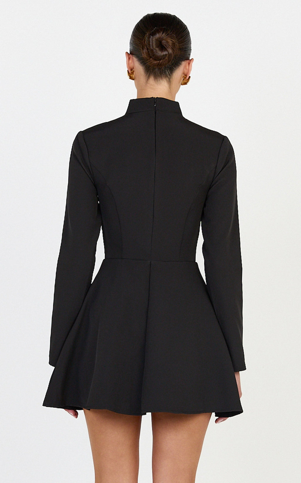 Renee Mini Elbise - Siyah Uzun Kollu Anahtar Dekolteli Fit & Flare Elbise