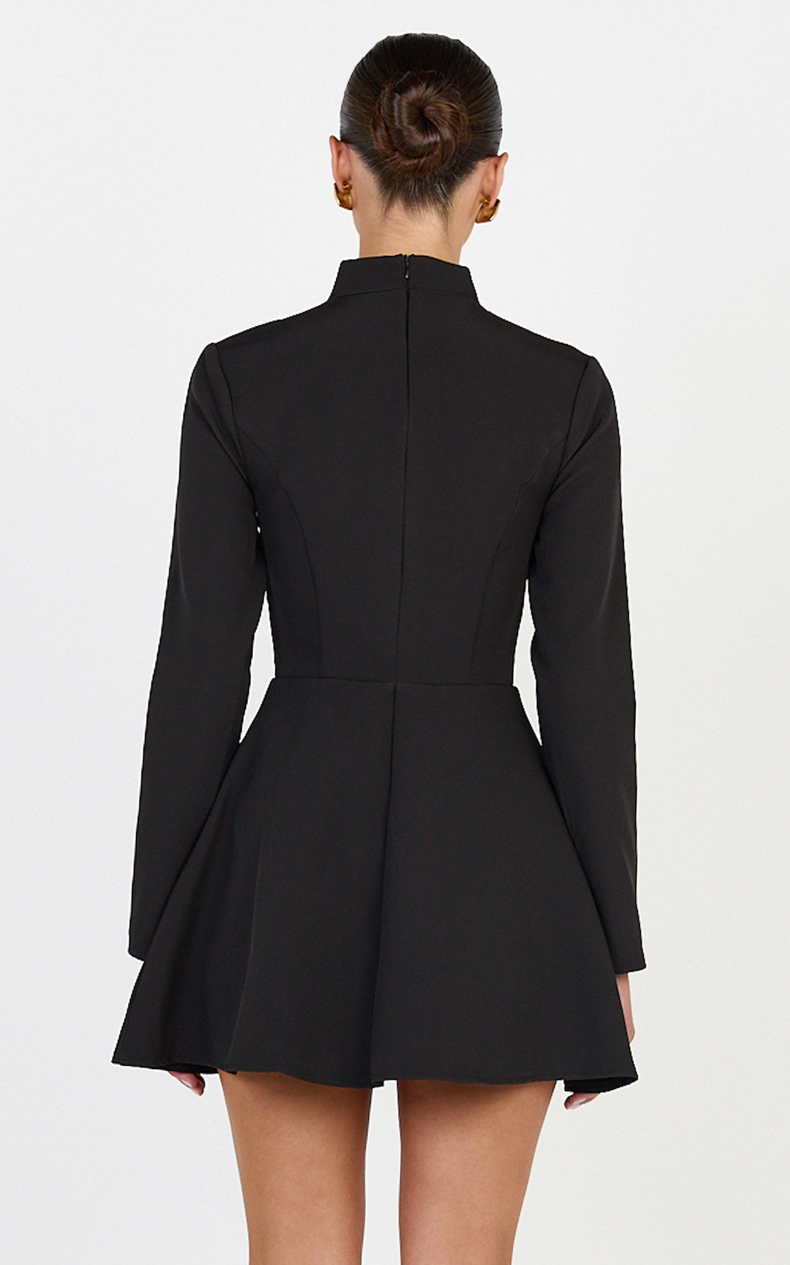 Renee Mini Elbise - Siyah Uzun Kollu Anahtar Dekolteli Fit & Flare Elbise