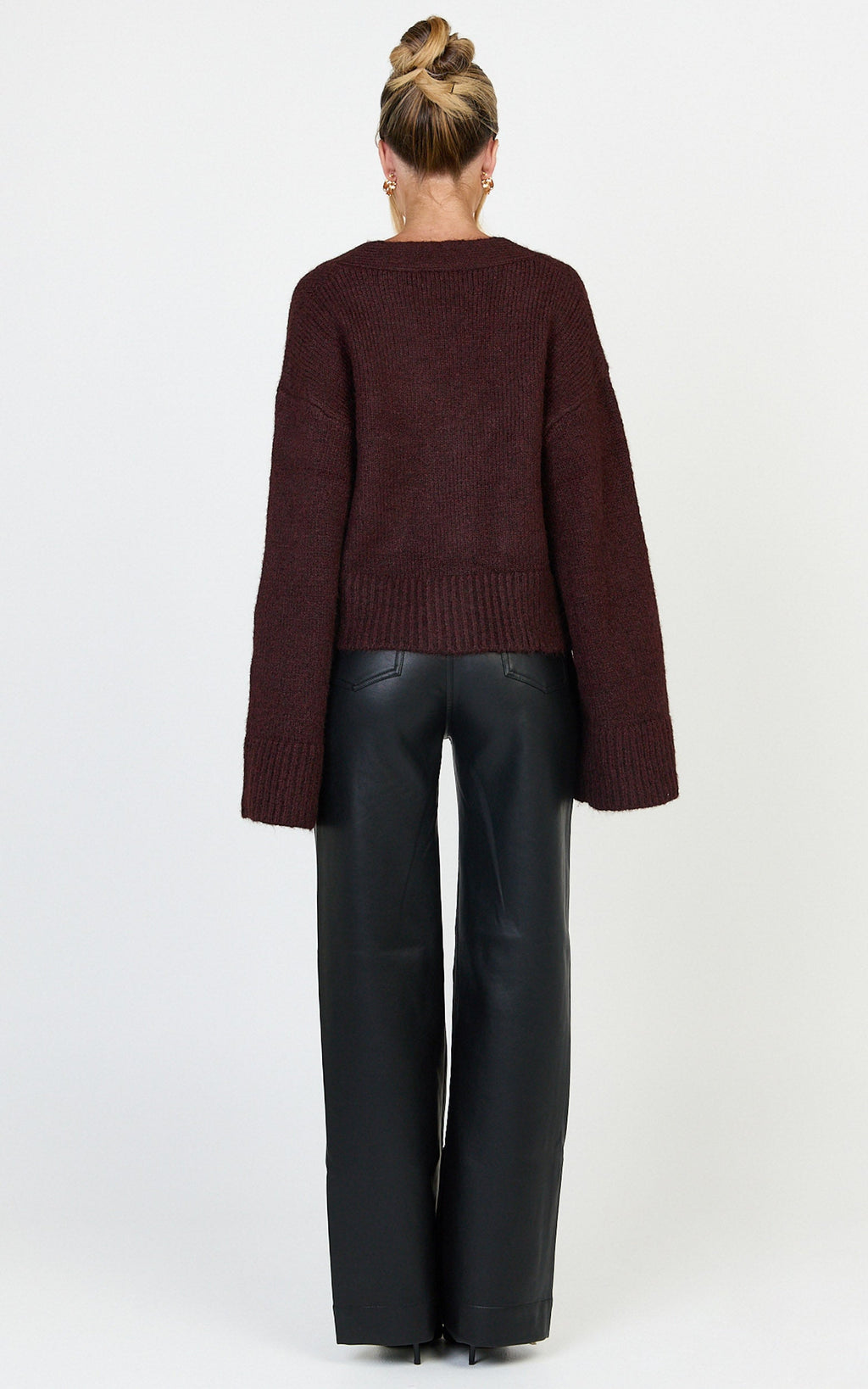 Becka Hırka - Bordo Oversize Geri Dönüştürülmüş Triko Boydan Düğmeli Hırka