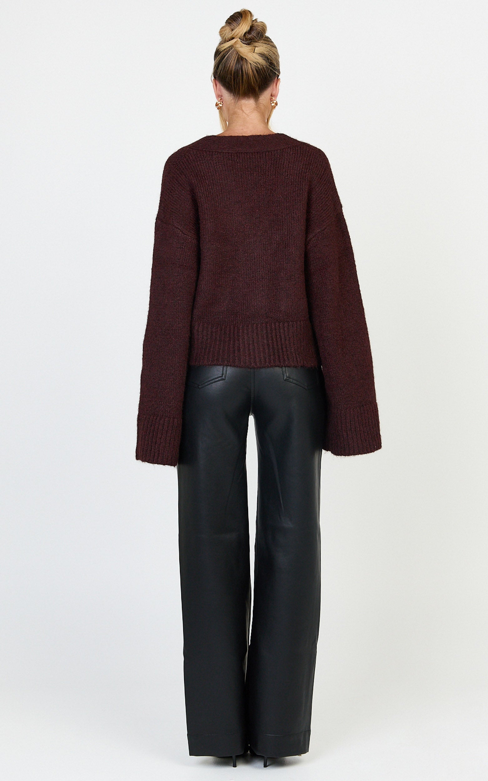 Becka Hırka - Bordo Oversize Geri Dönüştürülmüş Triko Boydan Düğmeli Hırka