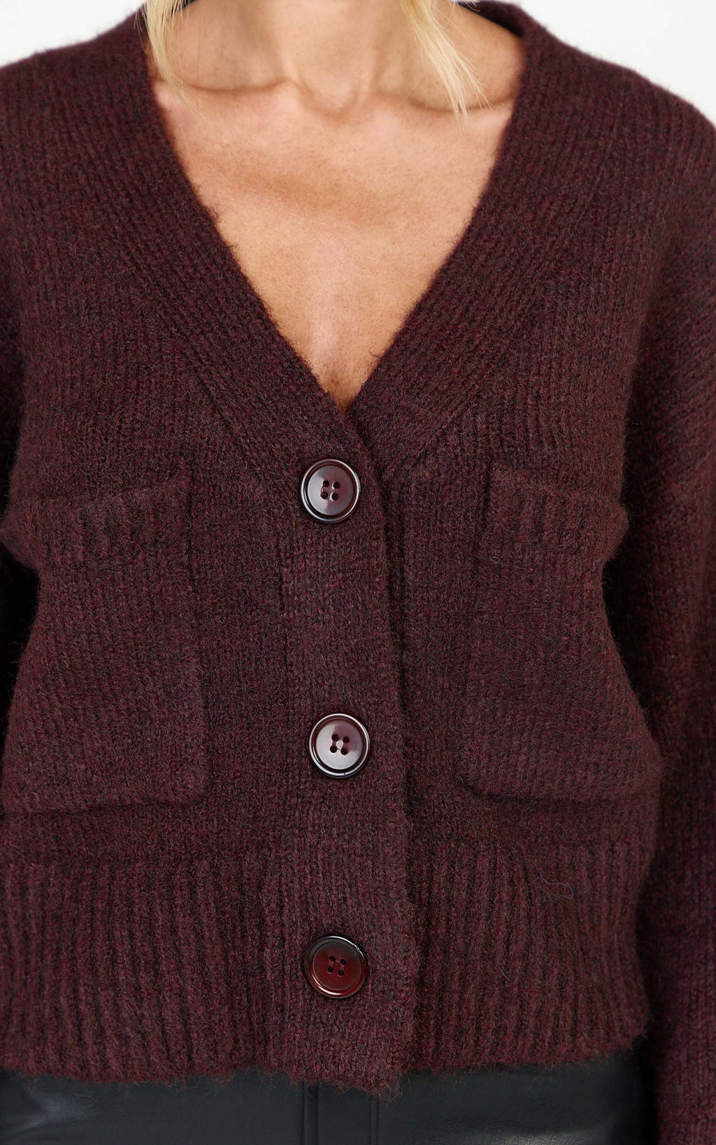 Becka Hırka - Bordo Oversize Geri Dönüştürülmüş Triko Boydan Düğmeli Hırka
