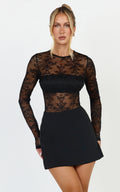 Serenade Bodysuit - Siyah Uzun Kollu Dantel Bodysuit