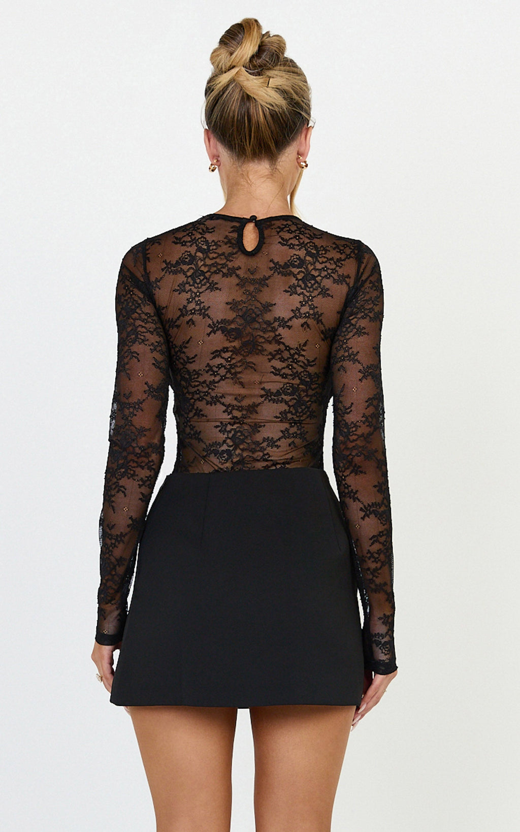 Serenade Bodysuit - Siyah Uzun Kollu Dantel Bodysuit