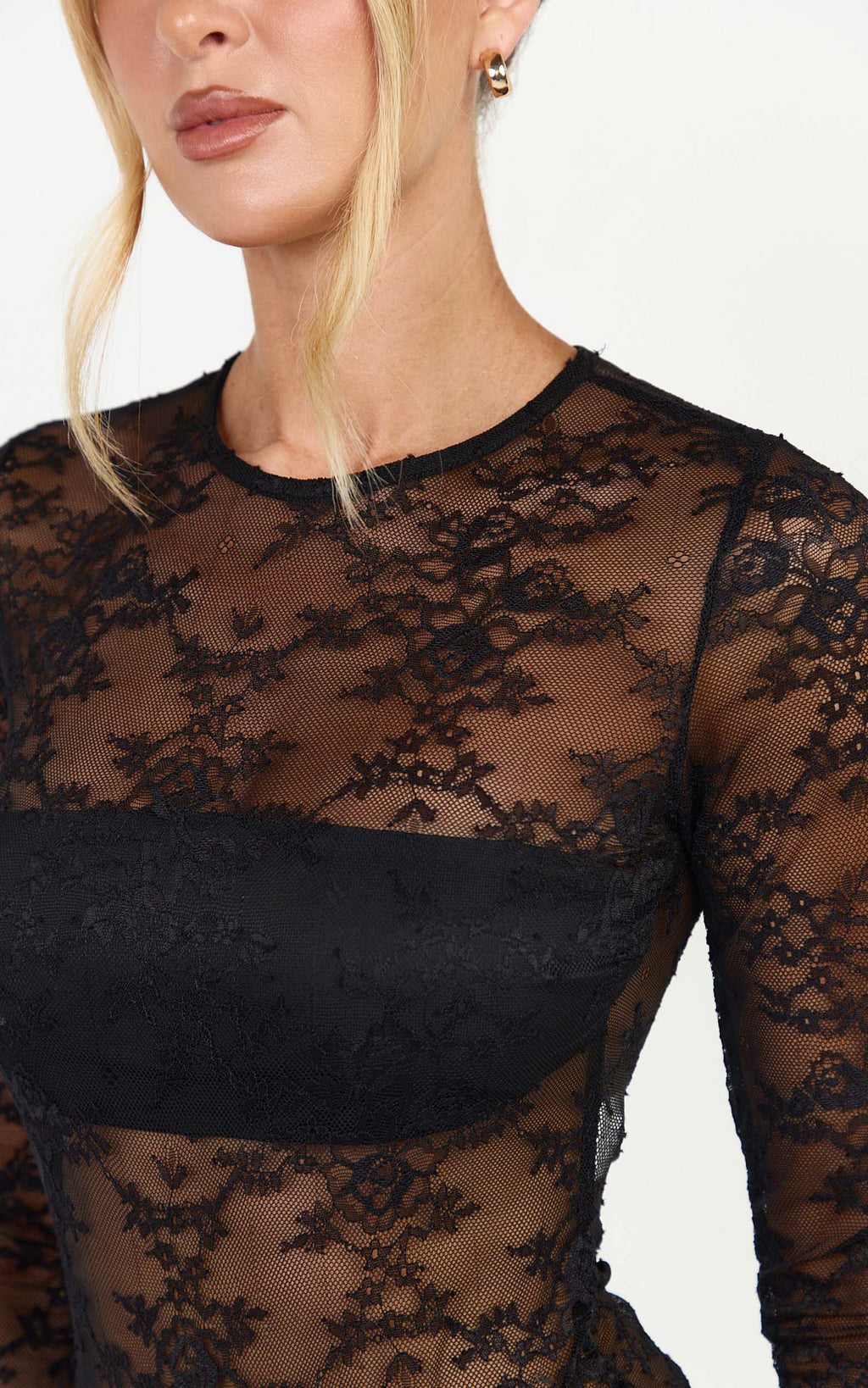 Serenade Bodysuit - Siyah Uzun Kollu Dantel Bodysuit