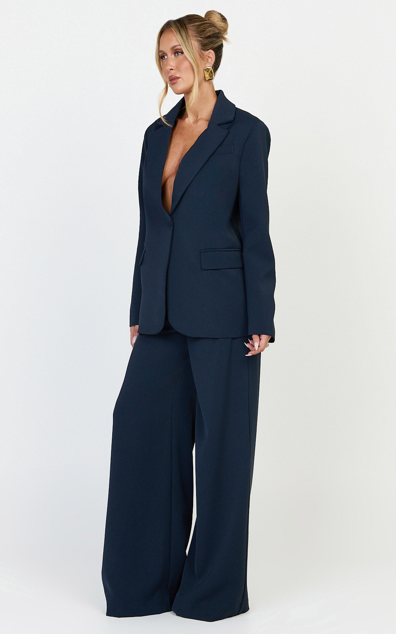 Selena Blazer - Lacivert Oversize Tek Düğmeli Blazer