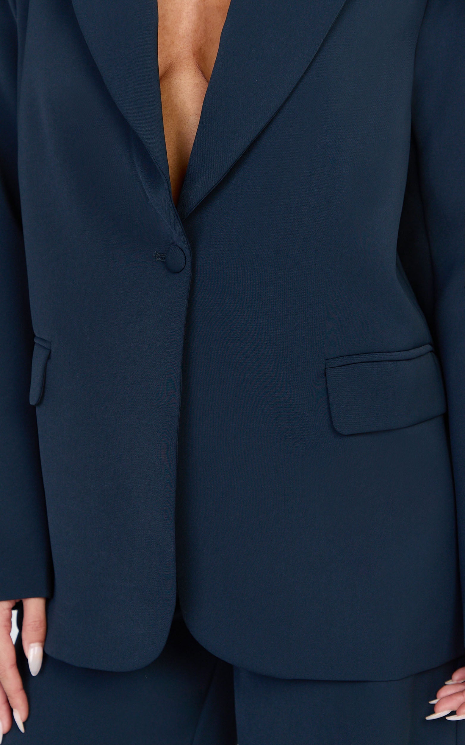 Selena Blazer - Lacivert Oversize Tek Düğmeli Blazer