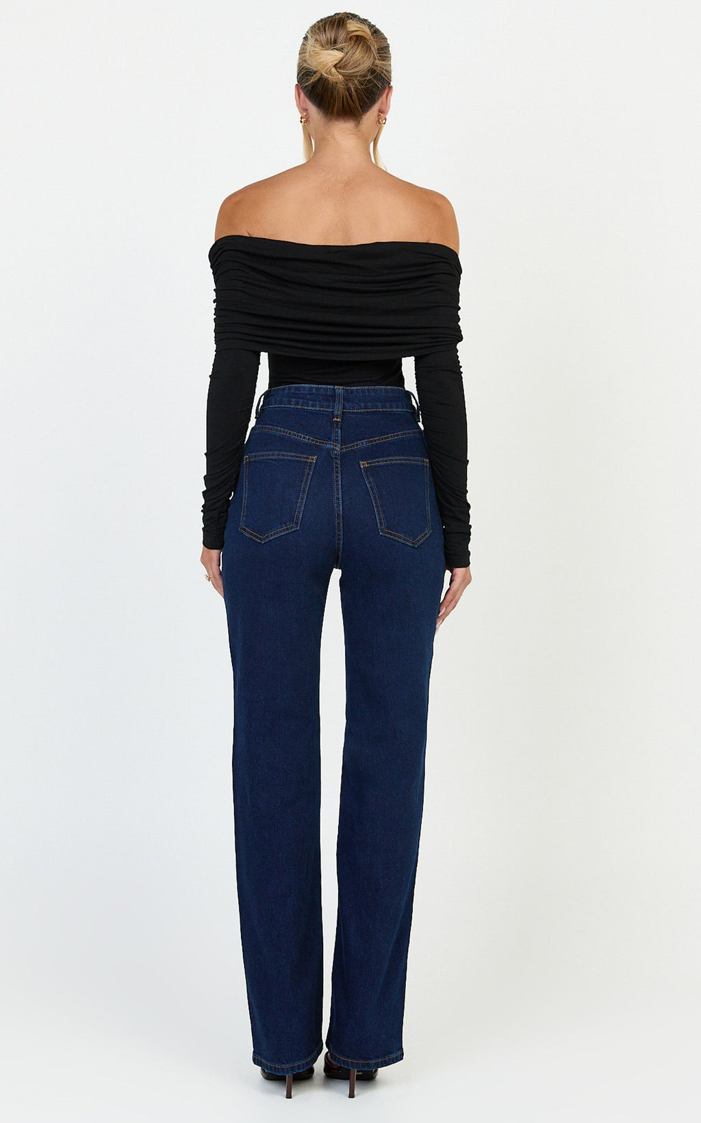 Phoebe Jean - Koyu Mavi Yıkamalı Yüksek Bel Düz Paça Esnek Denim Jean