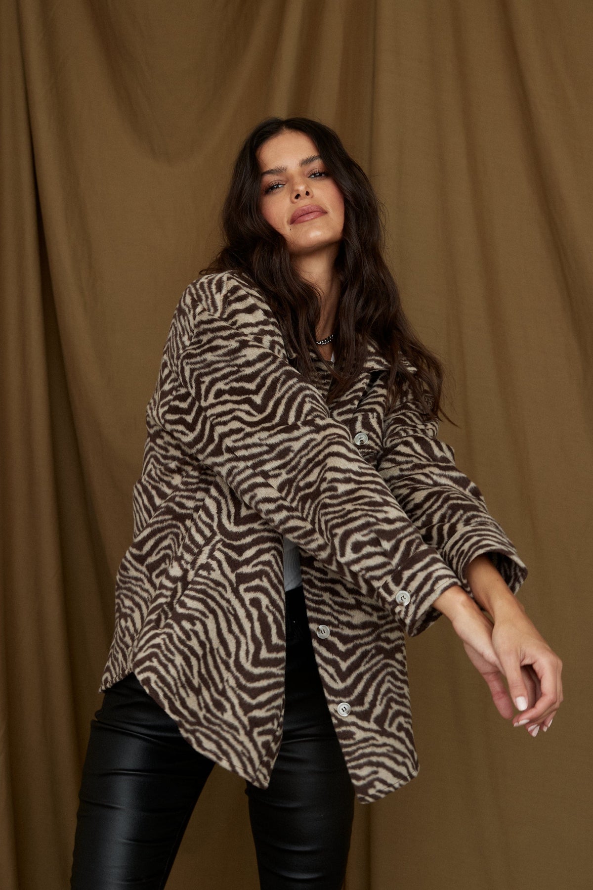 Savanna Kahverengi Zebra Desenli Gömlek Ceket