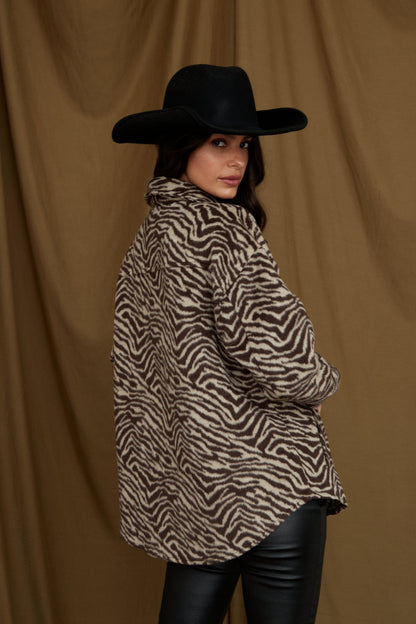 Savanna Kahverengi Zebra Desenli Gömlek Ceket
