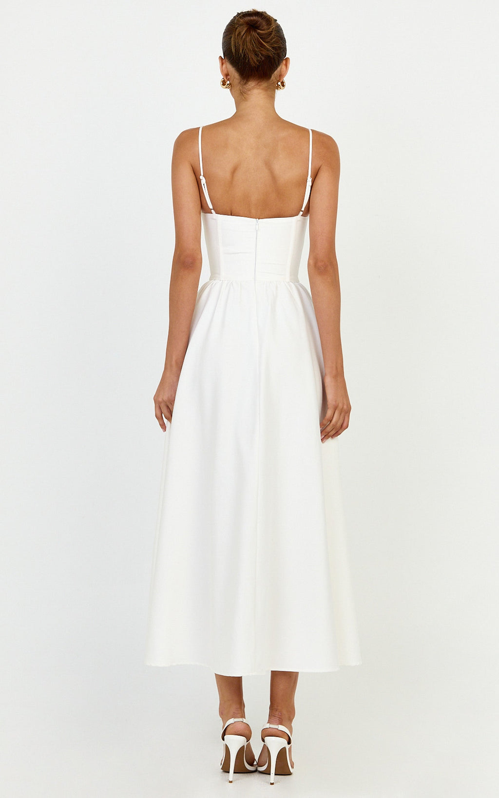 Seren Midi Elbise - Beyaz Korse Büstlü Fit & Flare Elbise
