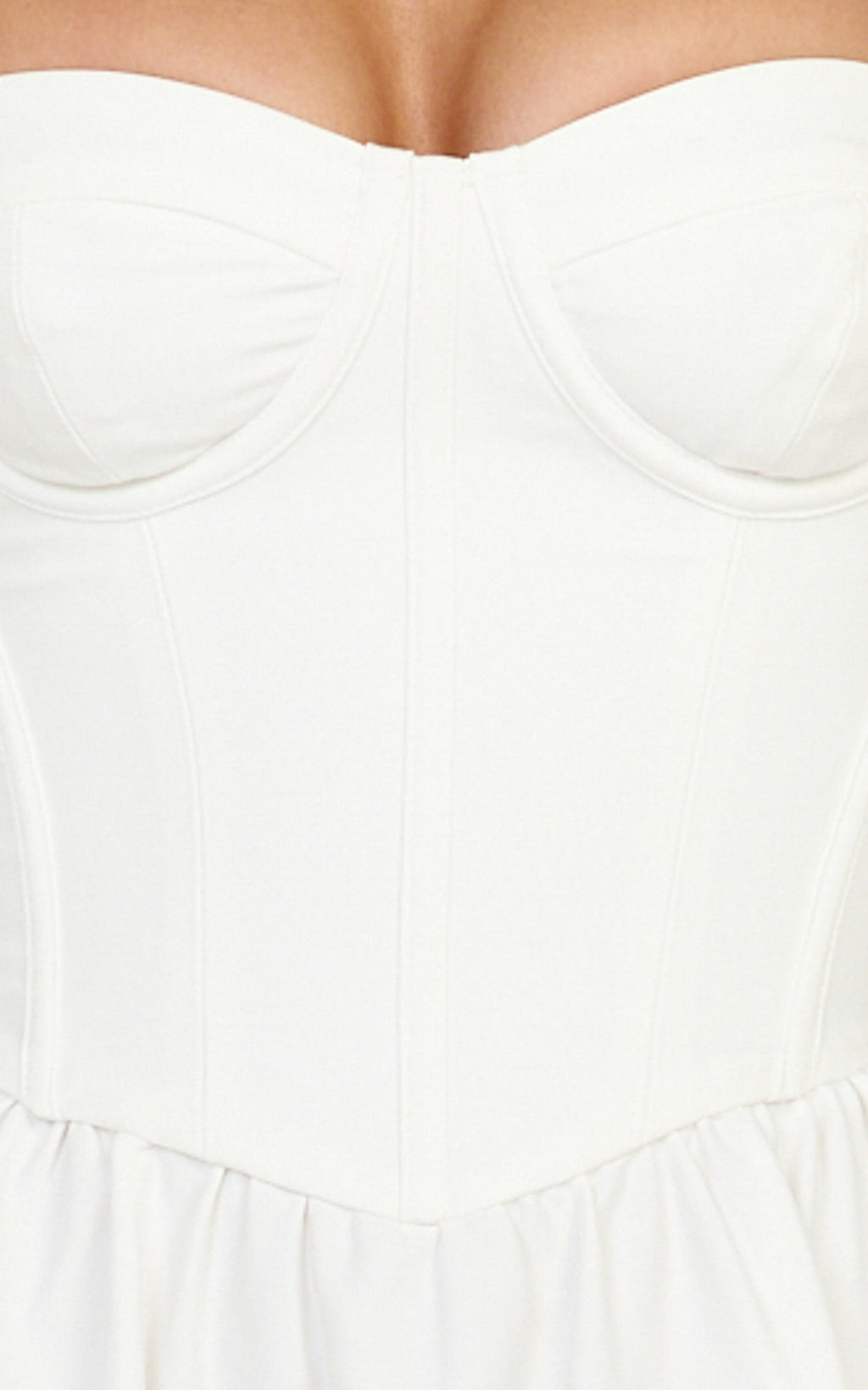 Seren Midi Elbise - Beyaz Korse Büstlü Fit & Flare Elbise