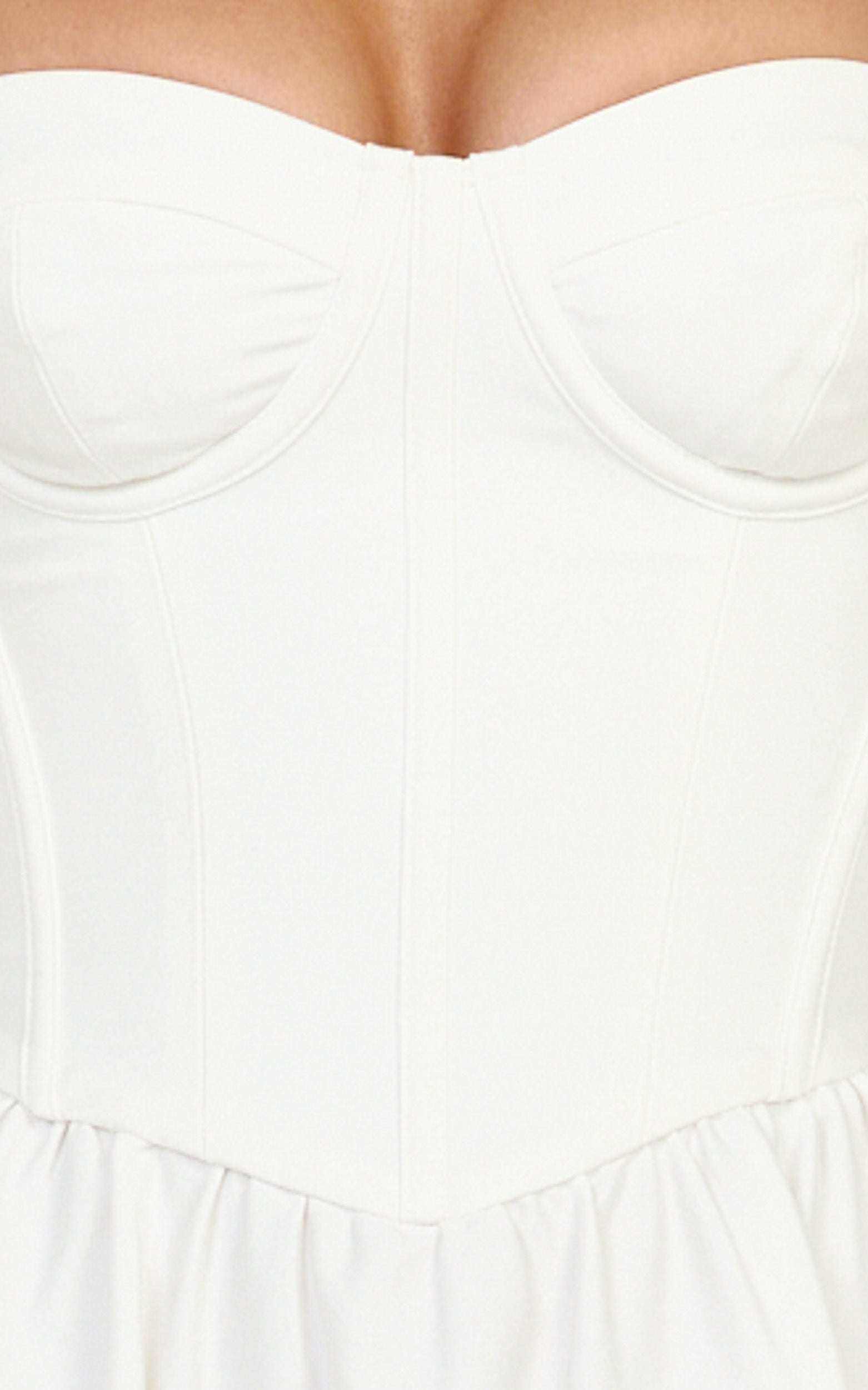 Seren Midi Elbise - Beyaz Korse Büstlü Fit & Flare Elbise