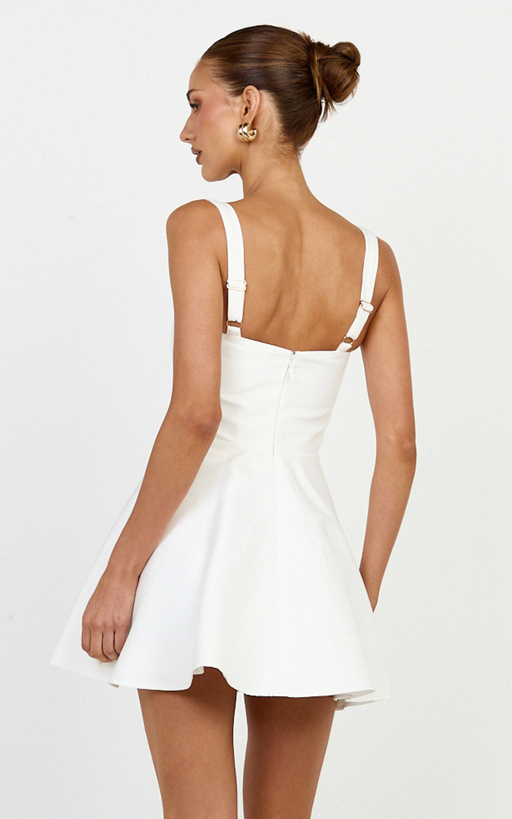 Talia Mini Elbise - Beyaz U Yaka Fit & Flare Elbise
