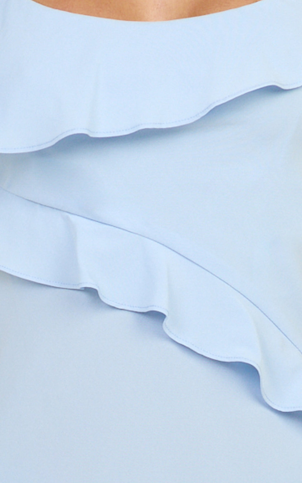 Arabella Mini Elbise - Mavi Fırfırlı V Yaka Fırfır Uçlu Fit & Flare Elbise