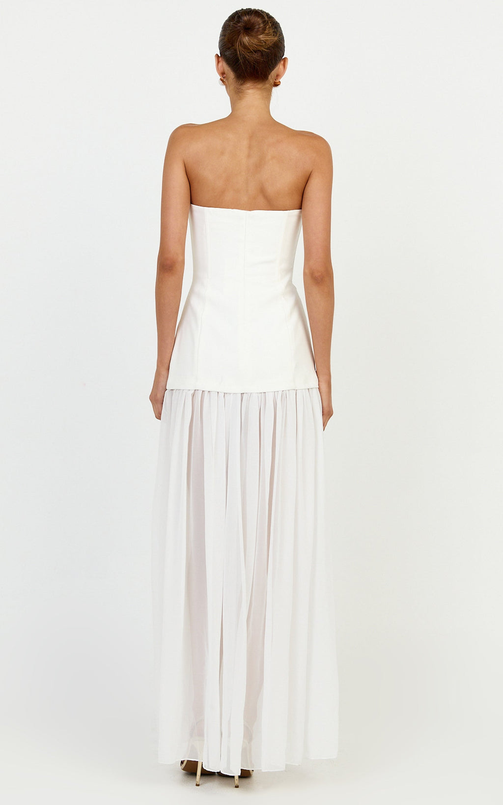 Jocelyn Maxi Elbise - Fildişi Straplez Büzgülü Fit & Flare Elbise