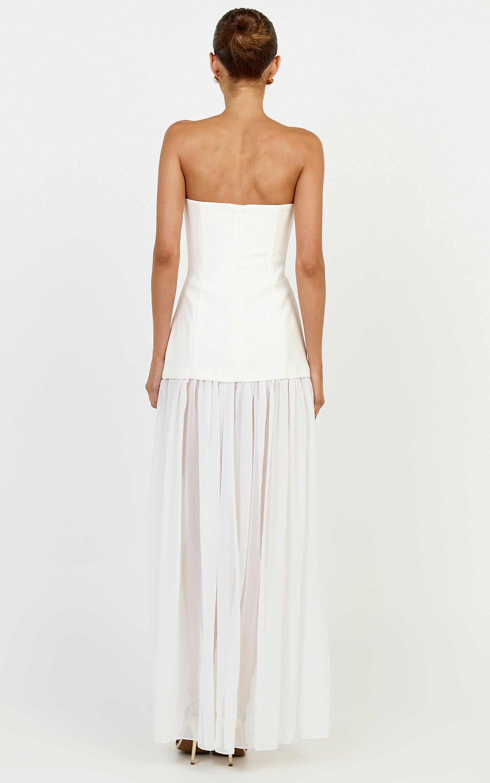 Jocelyn Maxi Elbise - Fildişi Straplez Büzgülü Fit & Flare Elbise