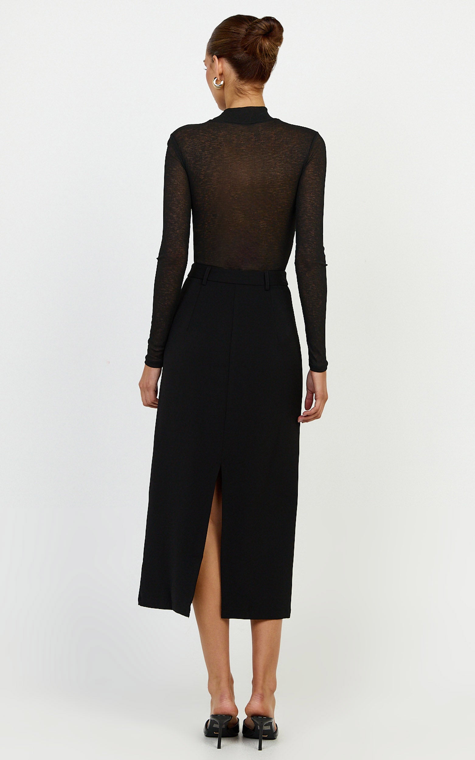 Willa Bodysuit - Siyah Yüksek Yaka Şeffaf Bodysuit