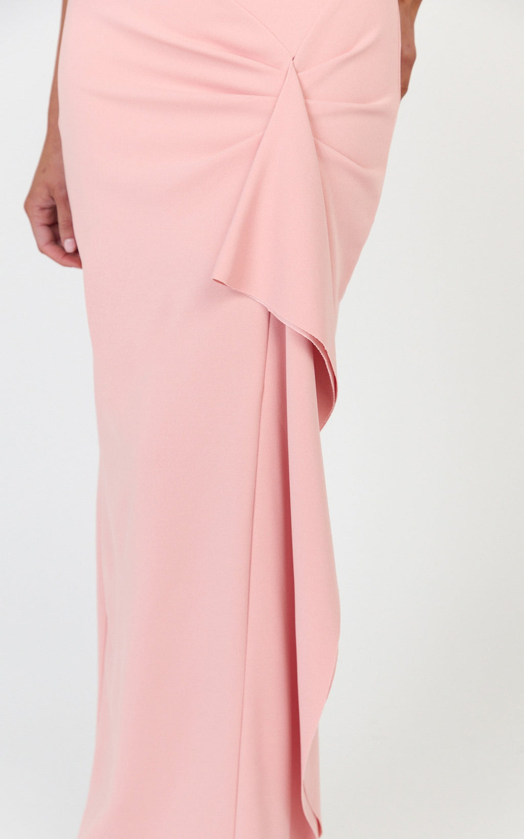 Alba Maxi Elbise - Pembe Omuzları Açık Şelale Kuşaklı Elbise
