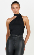 Lucienne Bodysuit - Siyah Tek Omuz Drapeli Şal Detaylı Bodysuit
