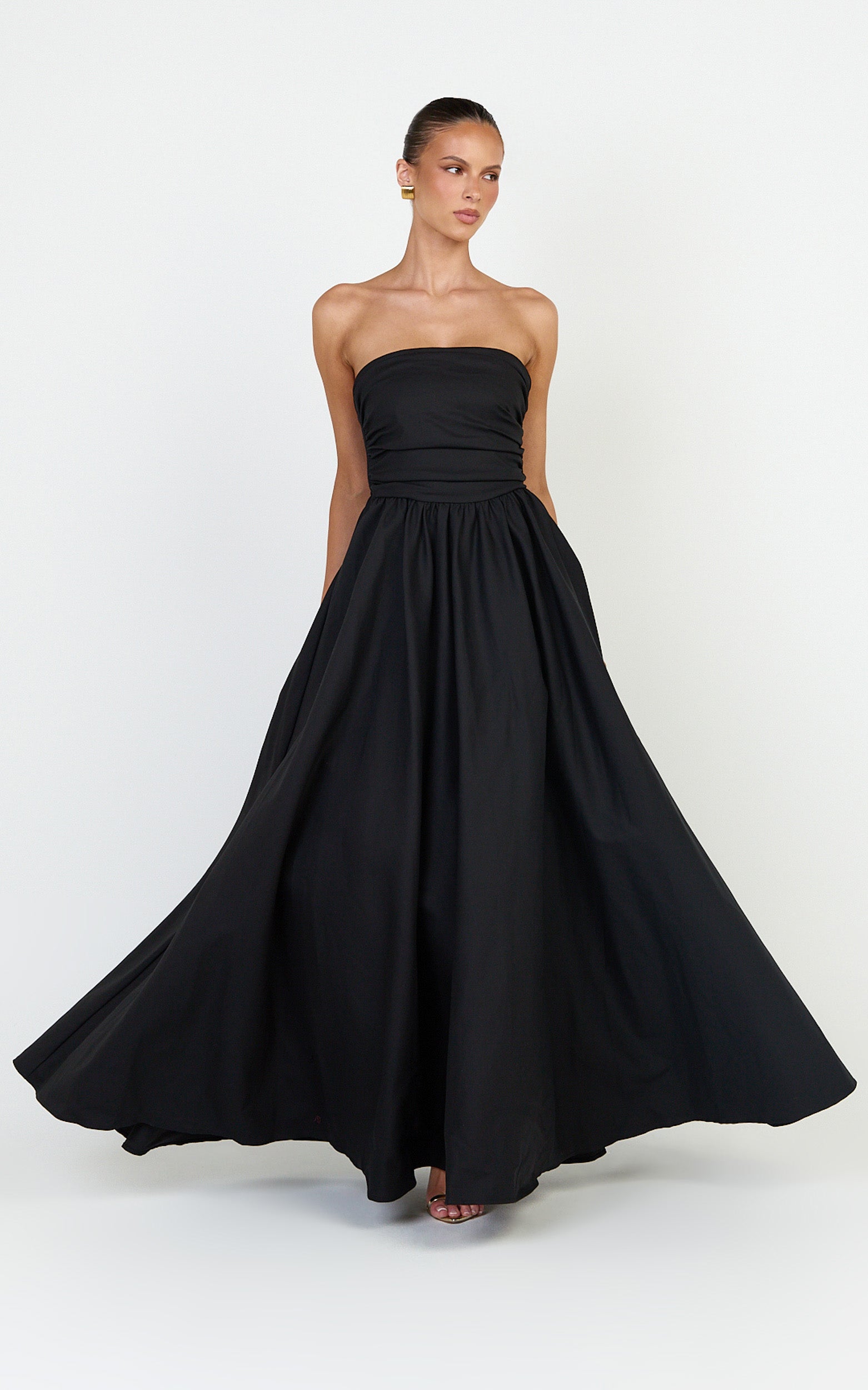 Gia Maxi Elbise - Siyah Büzgülü Büstlü Fit & Flare Elbise
