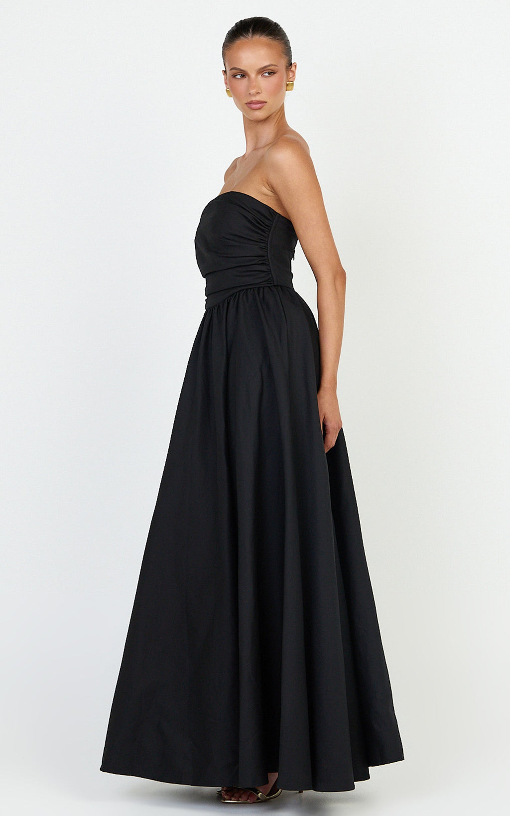 Gia Maxi Elbise - Siyah Büzgülü Büstlü Fit & Flare Elbise