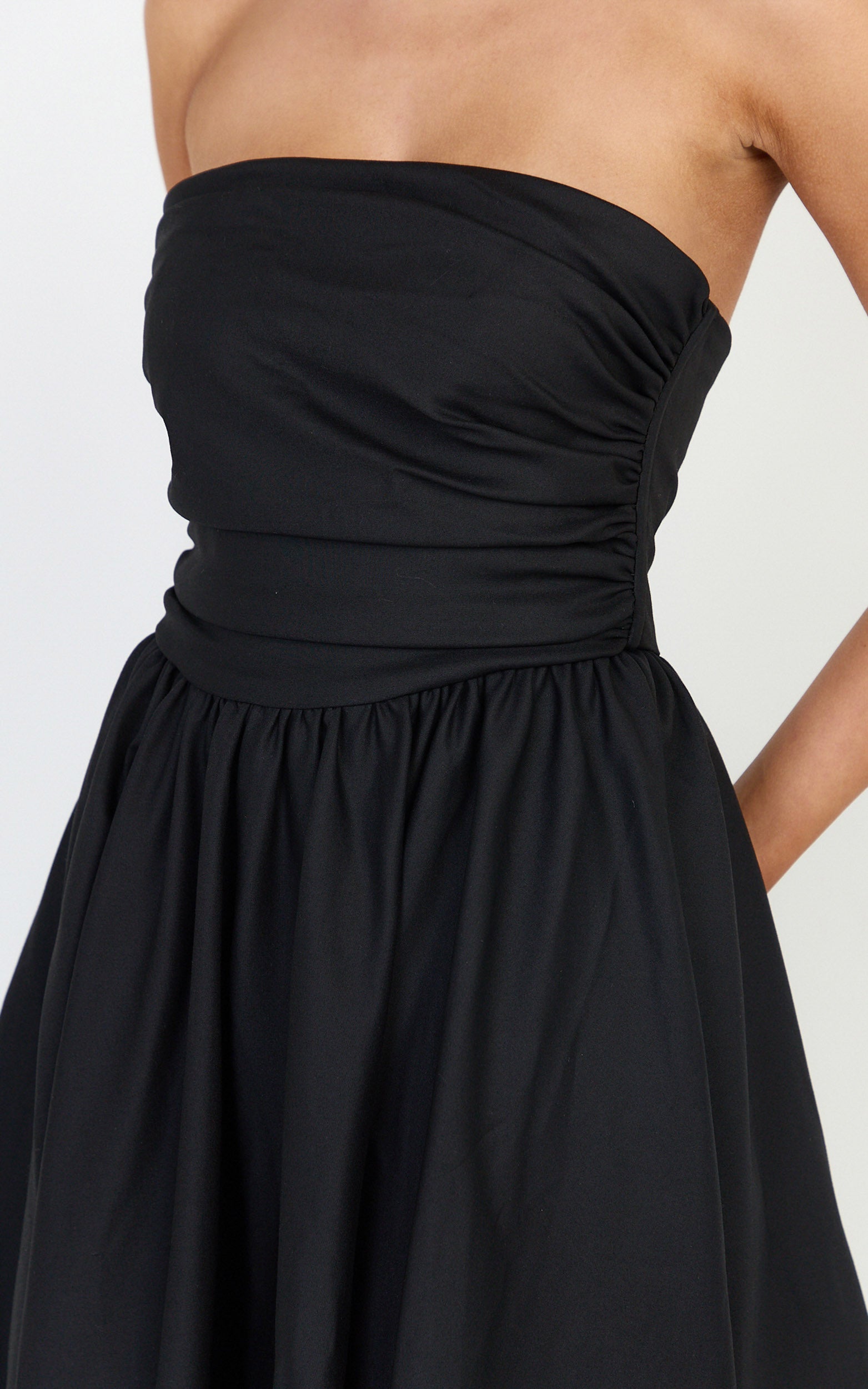 Gia Maxi Elbise - Siyah Büzgülü Büstlü Fit & Flare Elbise