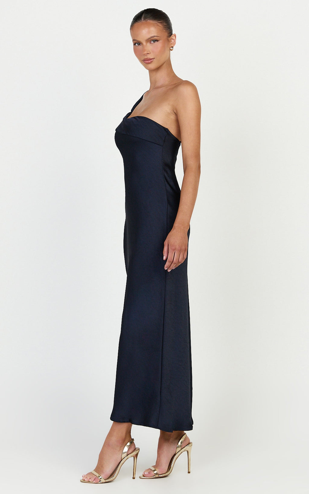 Calix Midi Elbise - Lacivert Tek Omuz Slip Elbise
