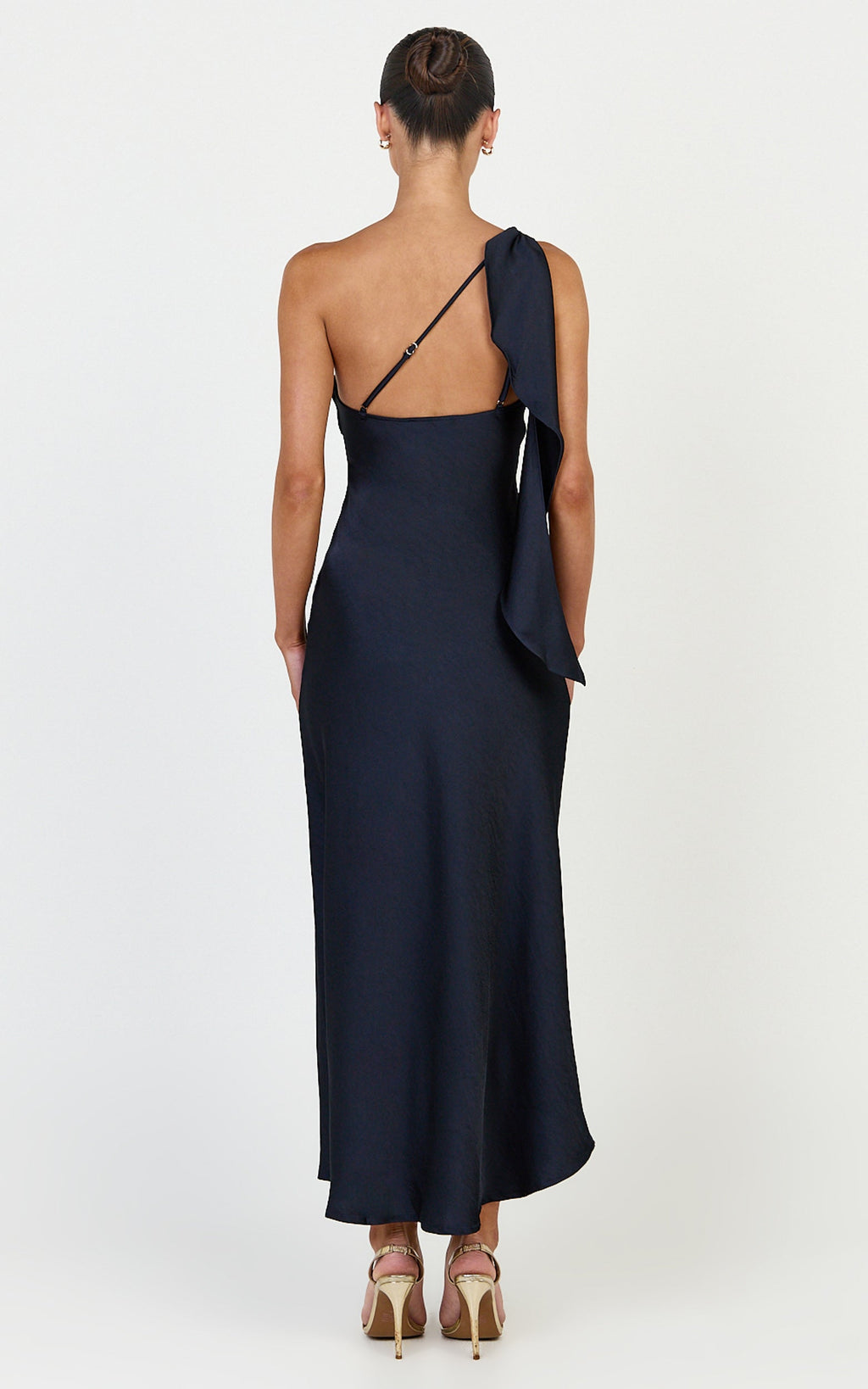 Calix Midi Elbise - Lacivert Tek Omuz Slip Elbise