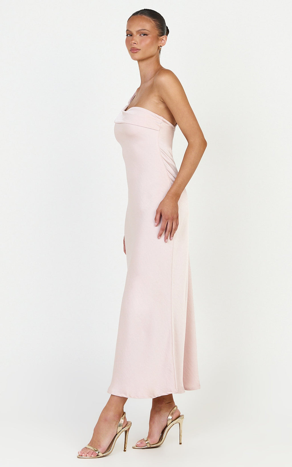 Calix Midi Elbise - Pembe Tek Omuz Slip Elbise