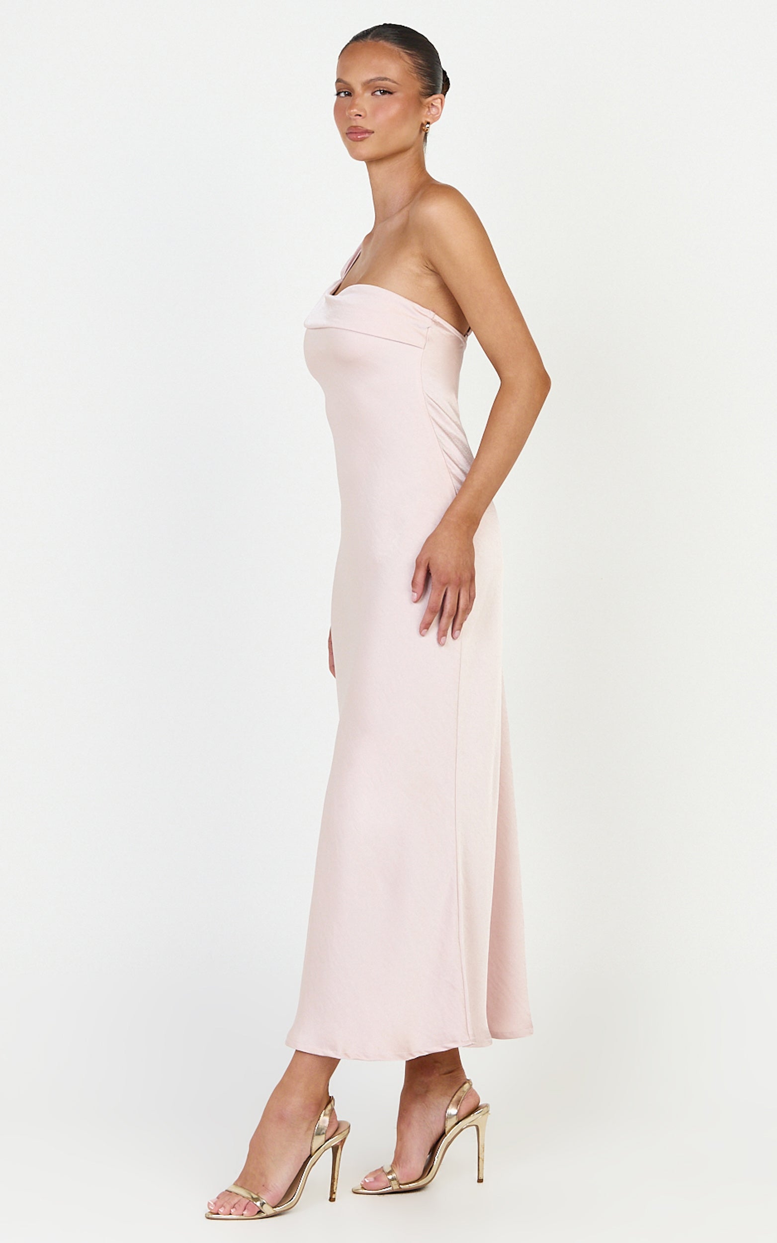 Calix Midi Elbise - Pembe Tek Omuz Slip Elbise
