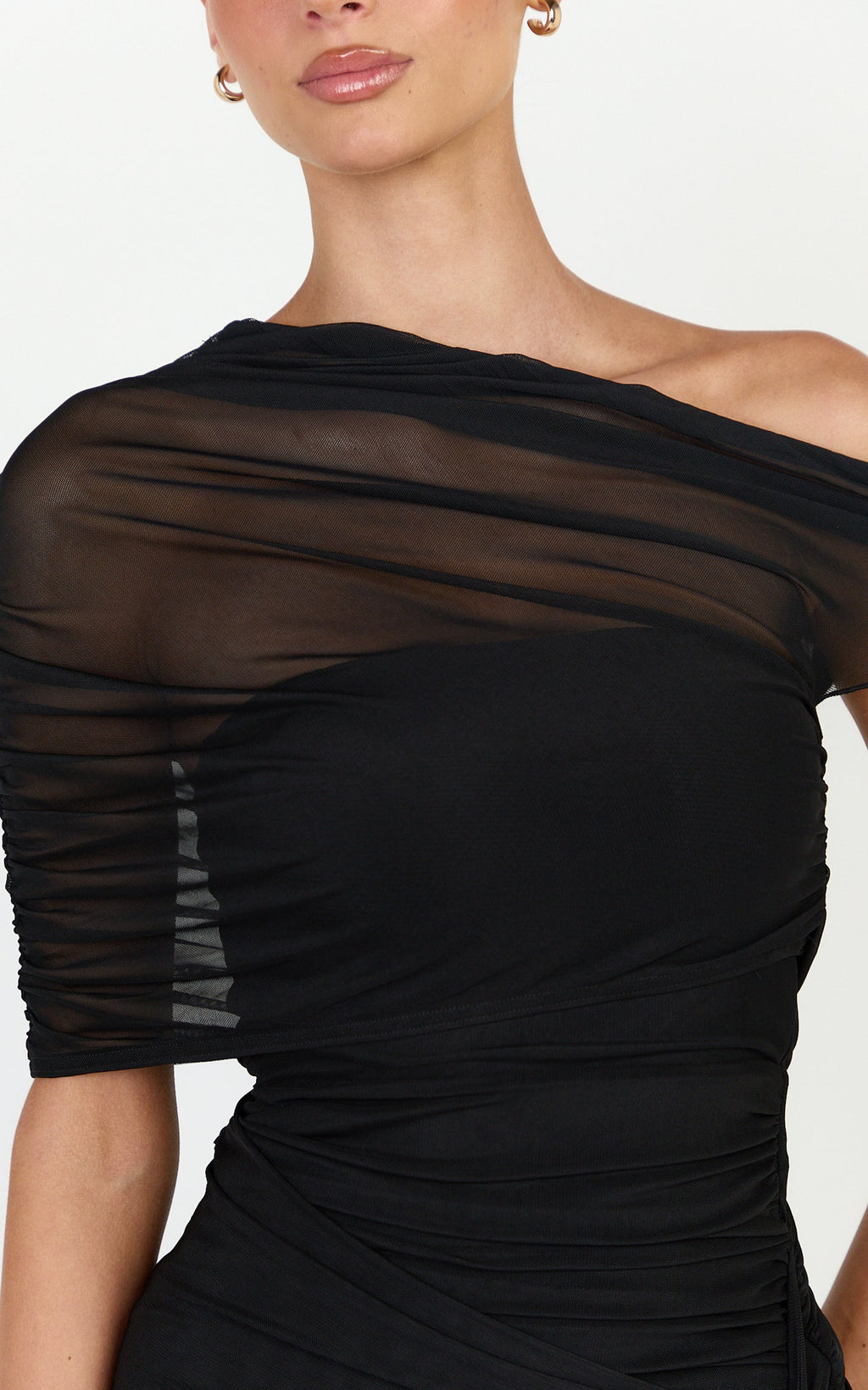Nicolette Maxi Elbise - Pelerin Kollu Omuzları Açık Elbise - Siyah