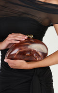 Lola Çanta - Kahverengi Mermer Desenli Clutch Çanta
