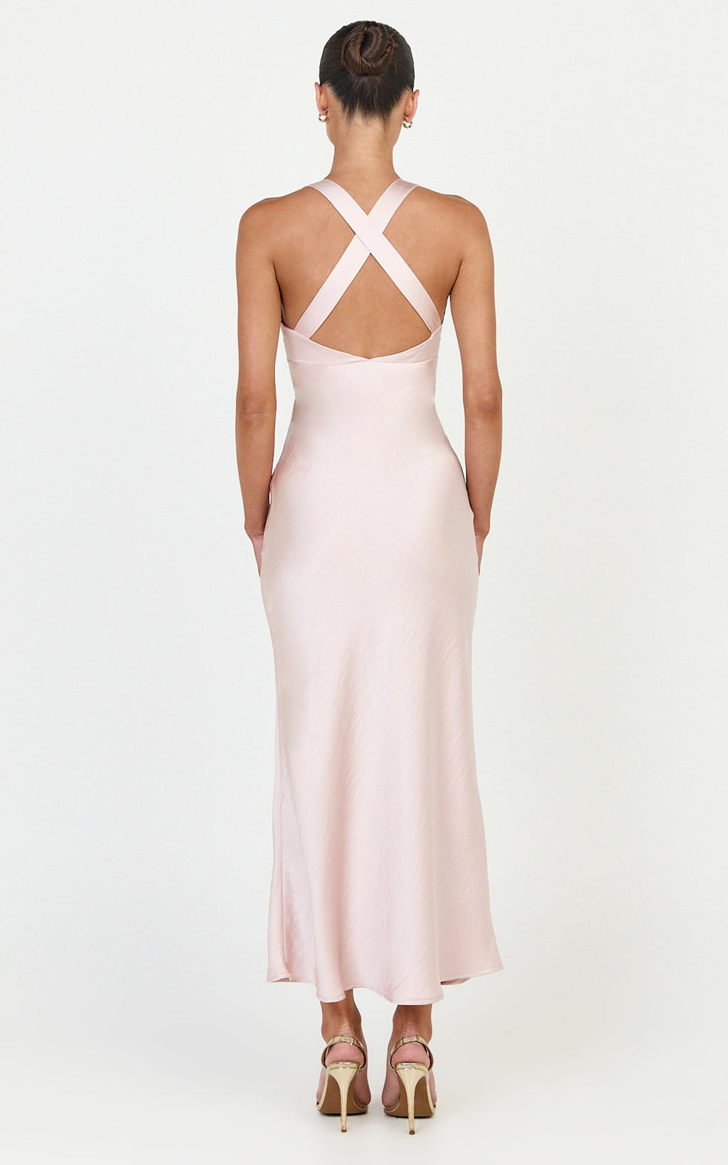 Khalani Midi Elbise - Açık Pembe Derin V Yaka Saten Slip Elbise