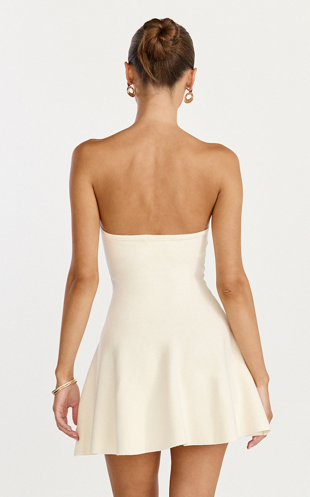 Roselisse Mini Elbise - Krem Straplez Kalp Yaka Fit & Flare Elbise