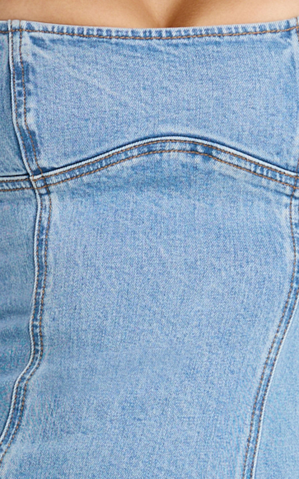 Kristie Midi Elbise - Açık Orta Mavi Geniş Yaka Korse Detaylı Denim Elbise