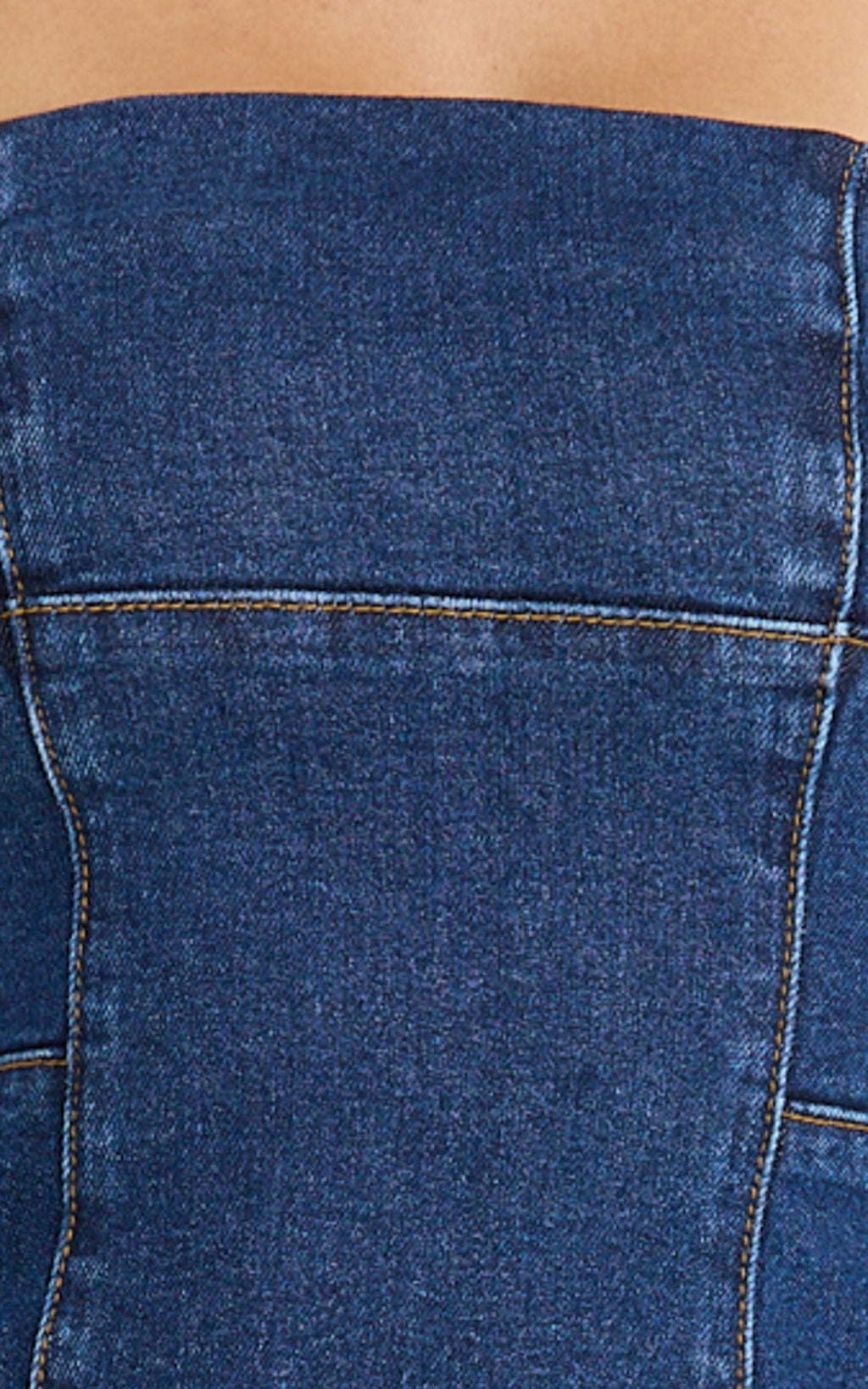Mirabel Mini Elbise - Koyu Orta Mavi Yıkamalı Straplez A Kesim Denim Elbise