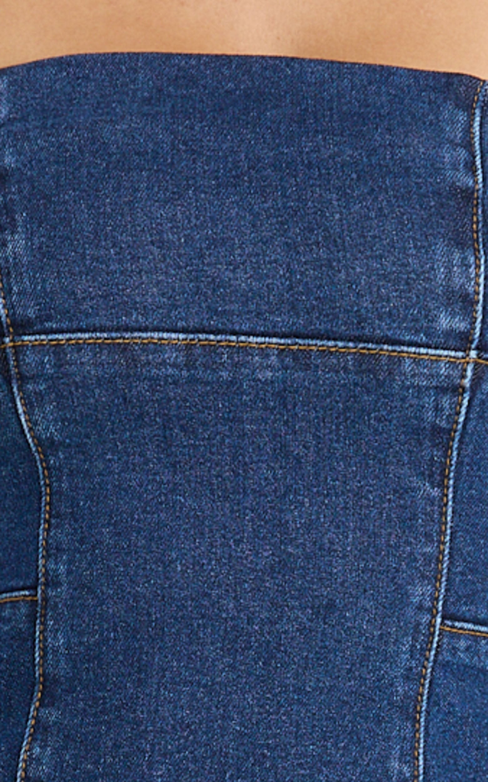 Mirabel Mini Elbise - Koyu Orta Mavi Yıkamalı Straplez A Kesim Denim Elbise