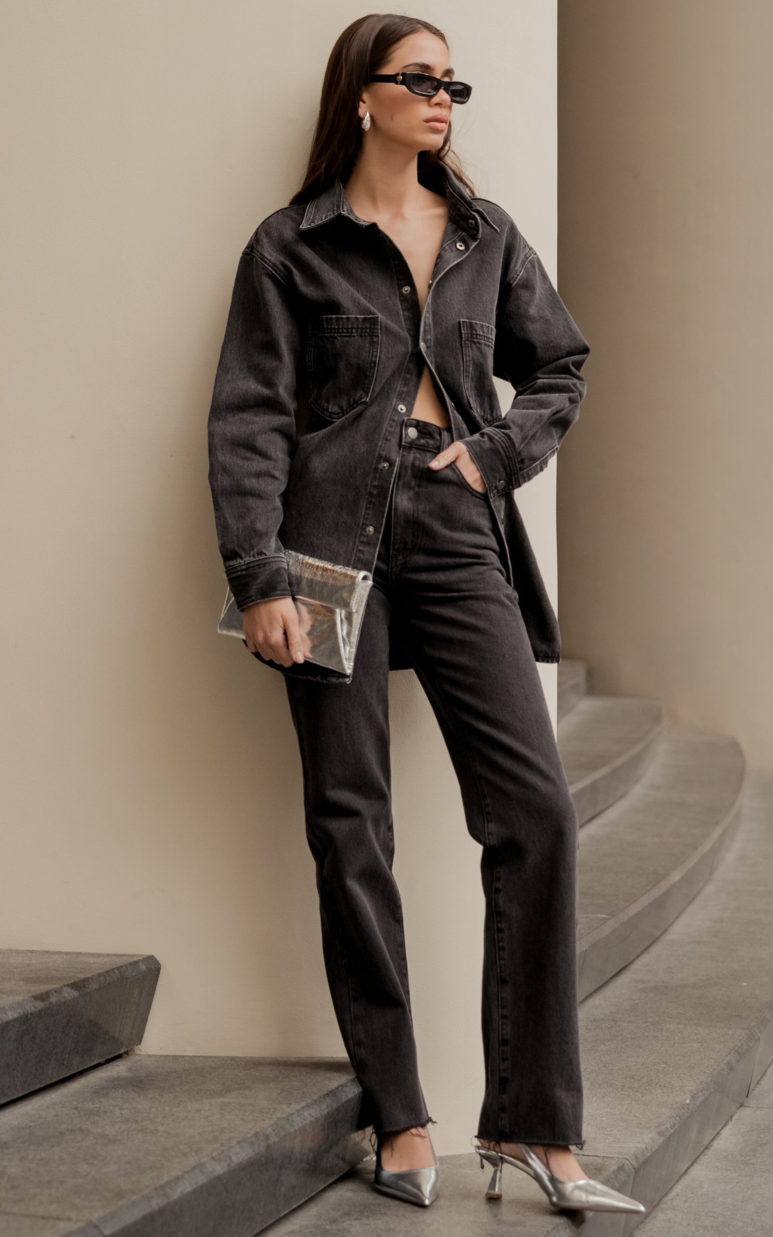 Dexter Jean - Yıkanmış Siyah Yüksek Bel Düz Paça Denim Jean