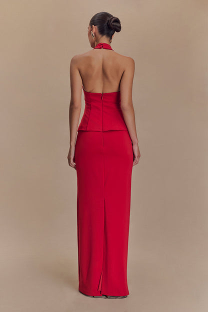 Bertie Peplum Halter Maxi Elbise - Ruby