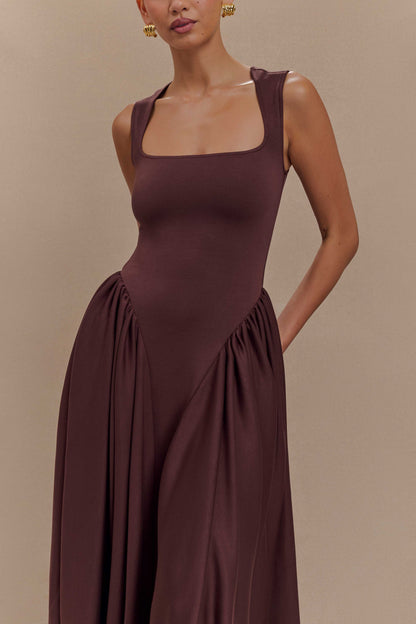 Sharon Scuba Jersey Midi Elbise - Kakao Kahverengi