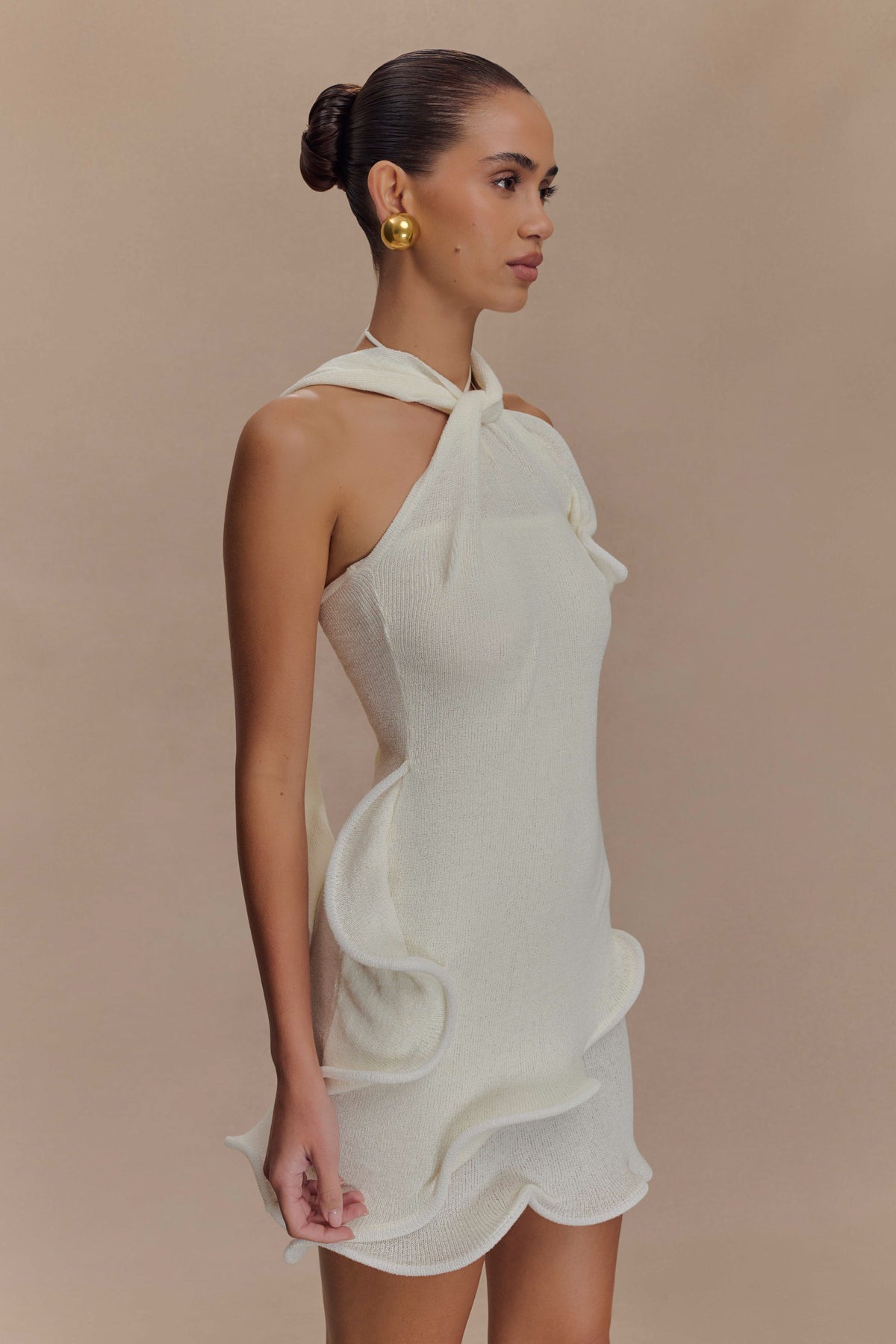Caprice Halter Örgü Mini Elbise - Beyaz