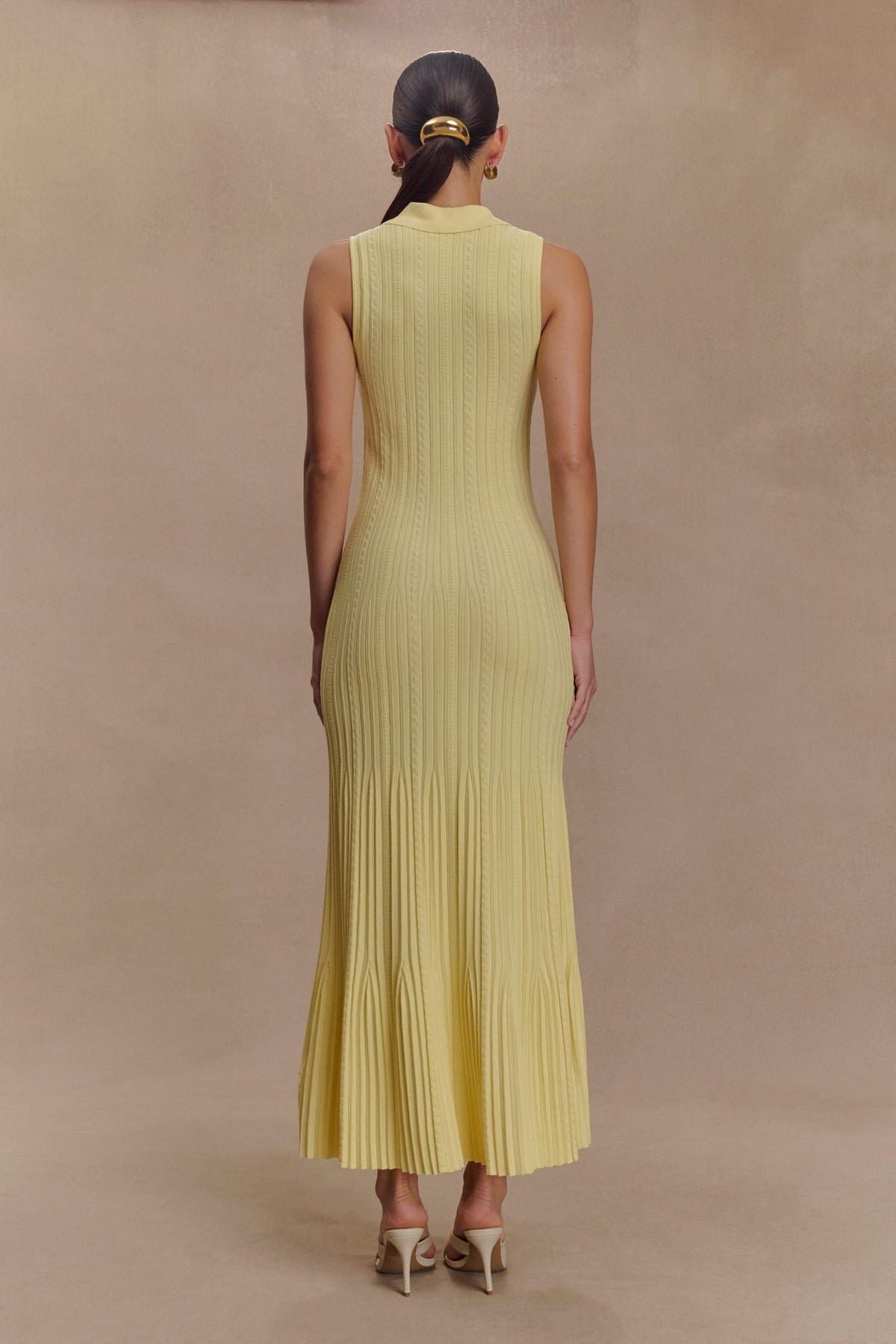 Margie Kolsuz Örme Midi Elbise - Limon