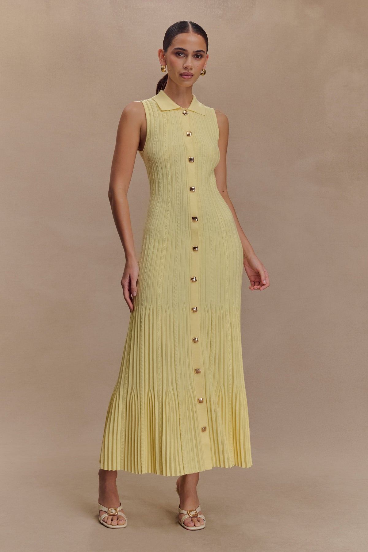 Margie Kolsuz Örme Midi Elbise - Limon