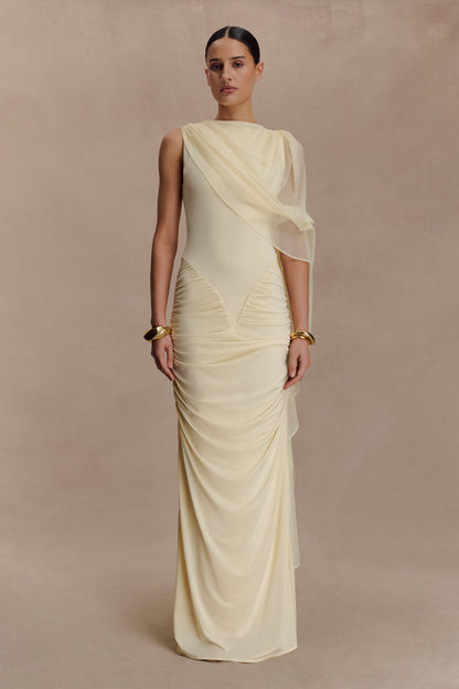 Amandine Dantelli Dar Kesim Maxi Elbise - Limon