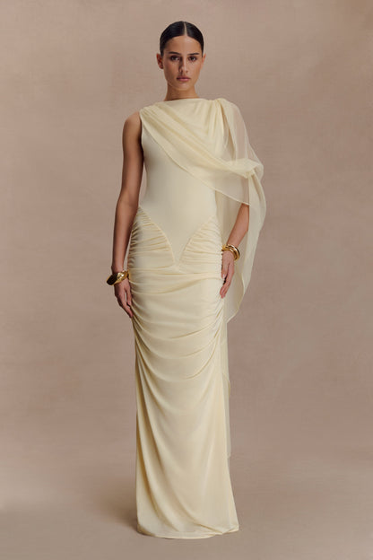 Amandine Dantelli Dar Kesim Maxi Elbise - Limon