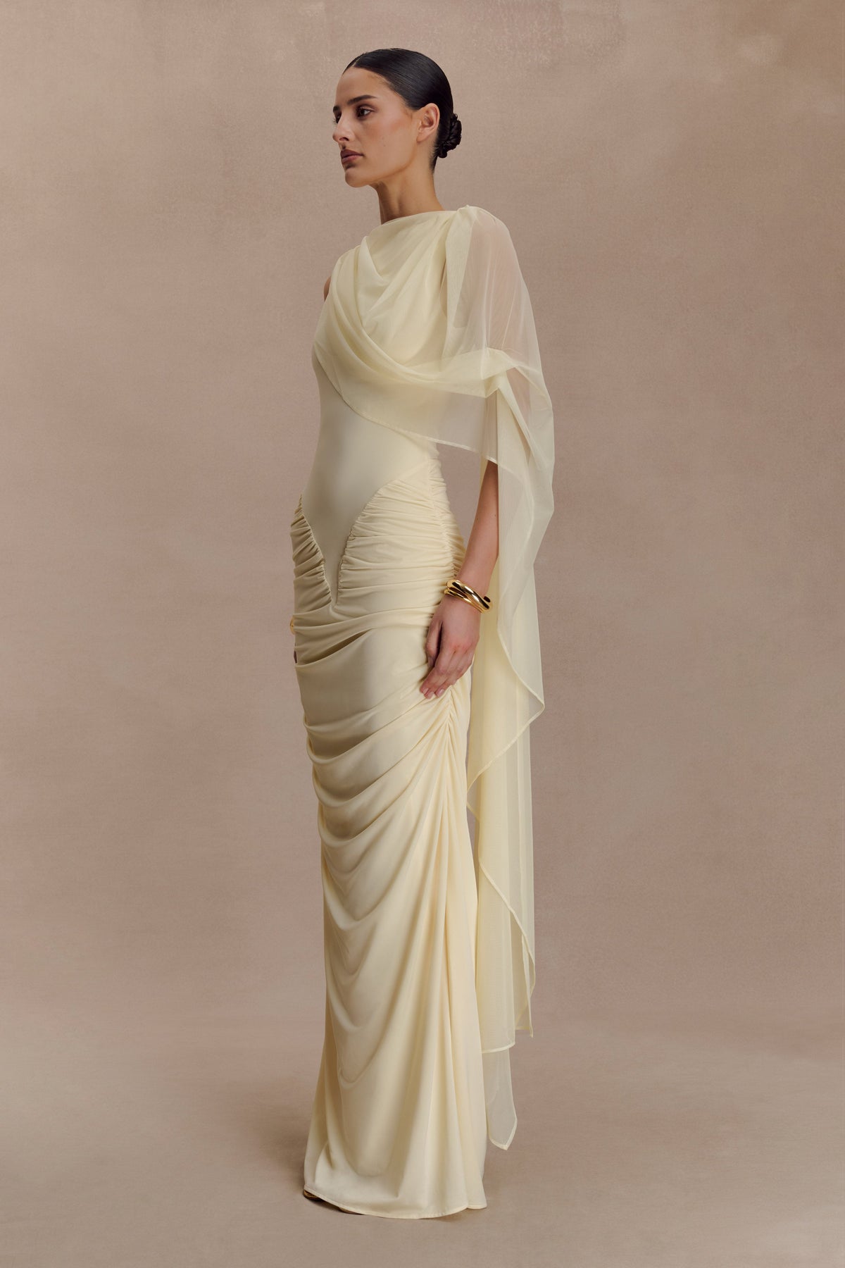 Amandine Dantelli Dar Kesim Maxi Elbise - Limon
