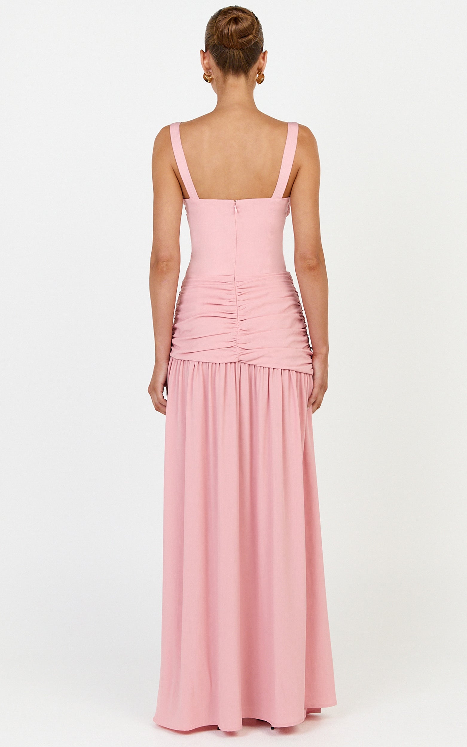 Freya Maxi Elbise - Pembe Burgulu Büst Detaylı Düşük Belli Elbise