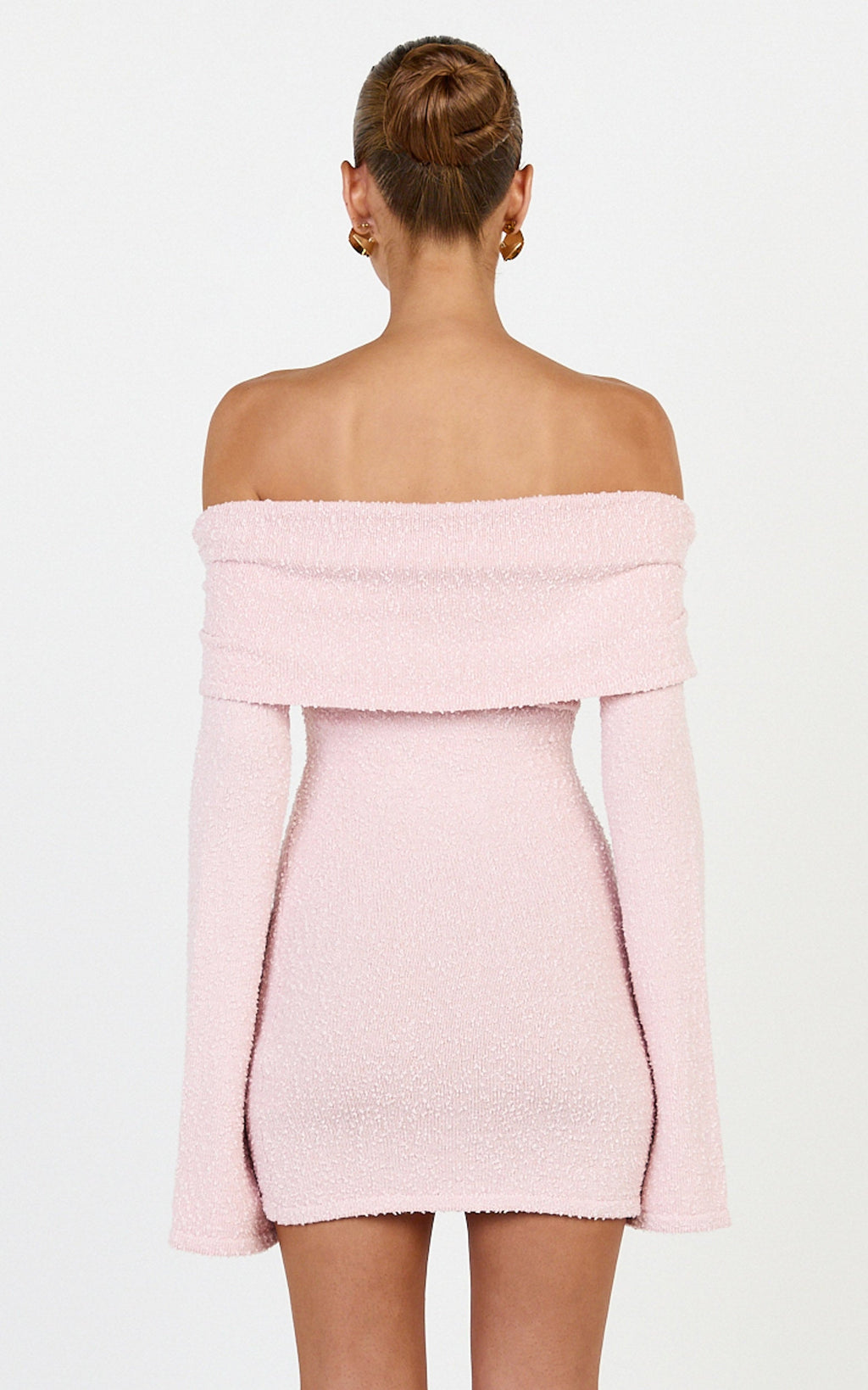 Pietra Mini Elbise - Pembe Triko Omuzları Açık Elbise